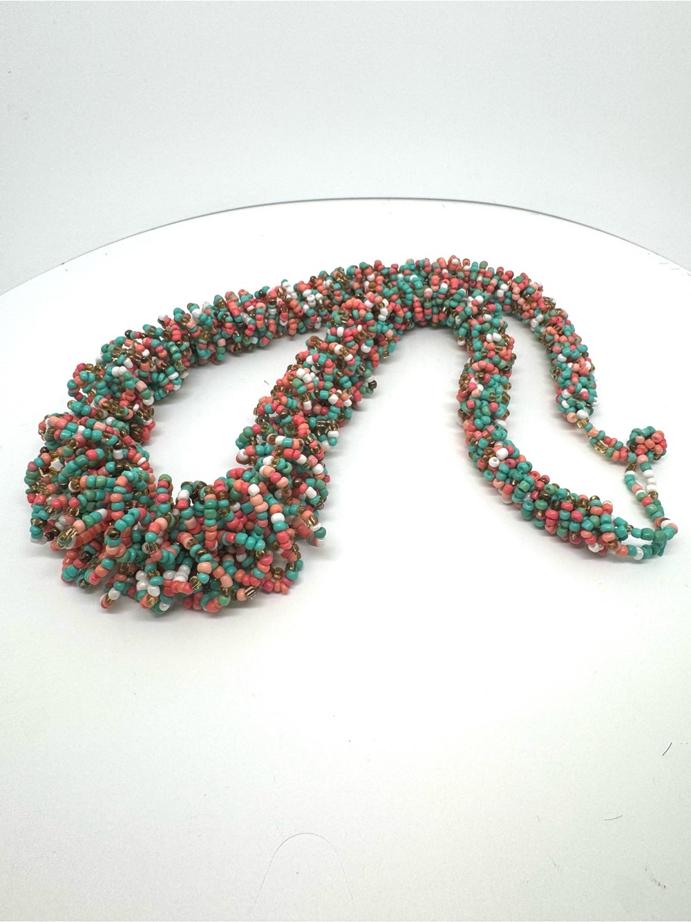 Handmade Coral & Turquoise Beaded Rope Necklace 28”